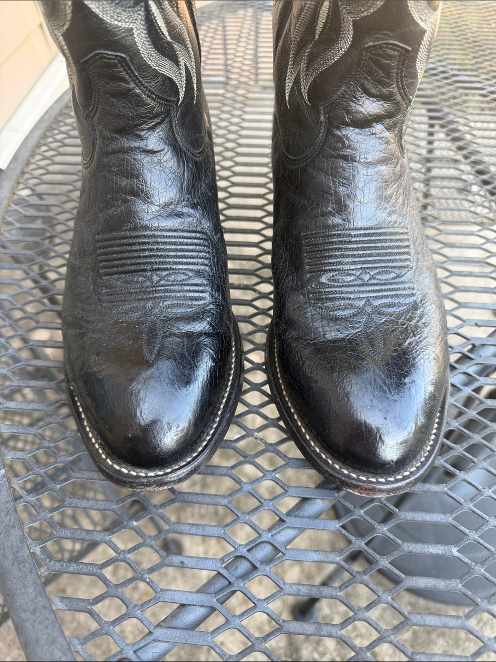 TONY LAMA Black Ostrich Leather Leg Cushion Comfort Cowboy Boots Size 8.5 EE